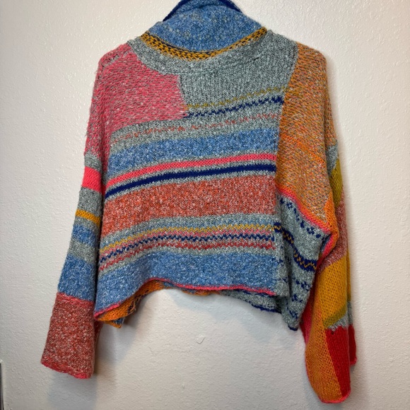Sincerely Jules Colorful Patchwork Cowl Neck Chunky Bell Sleeve Sweater Size XS - Picture 8 of 11